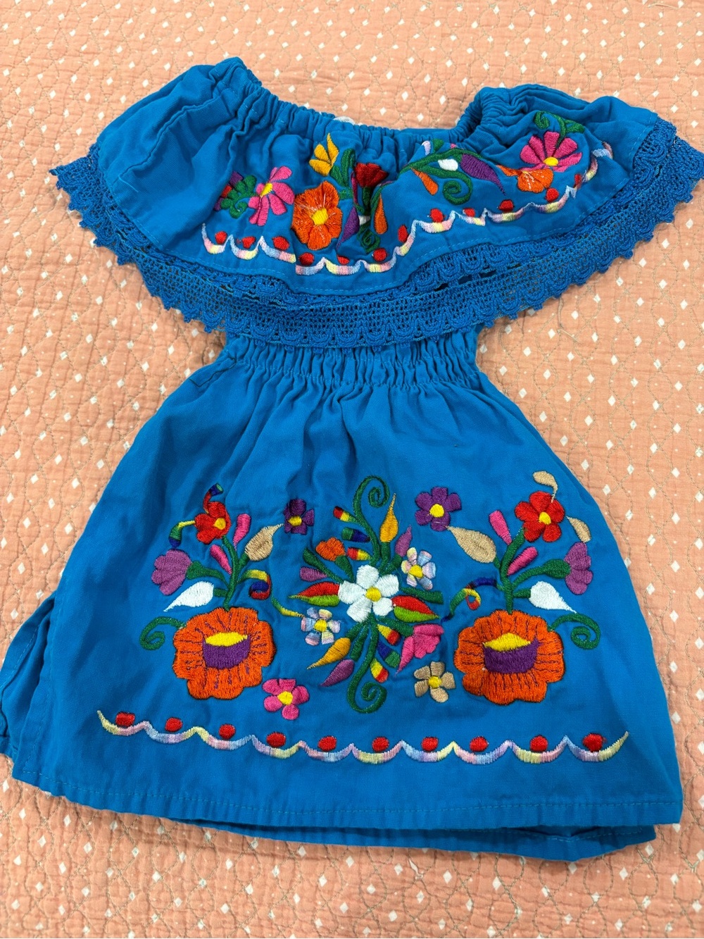 Blue Embroidered Off-Shoulder Girls Top